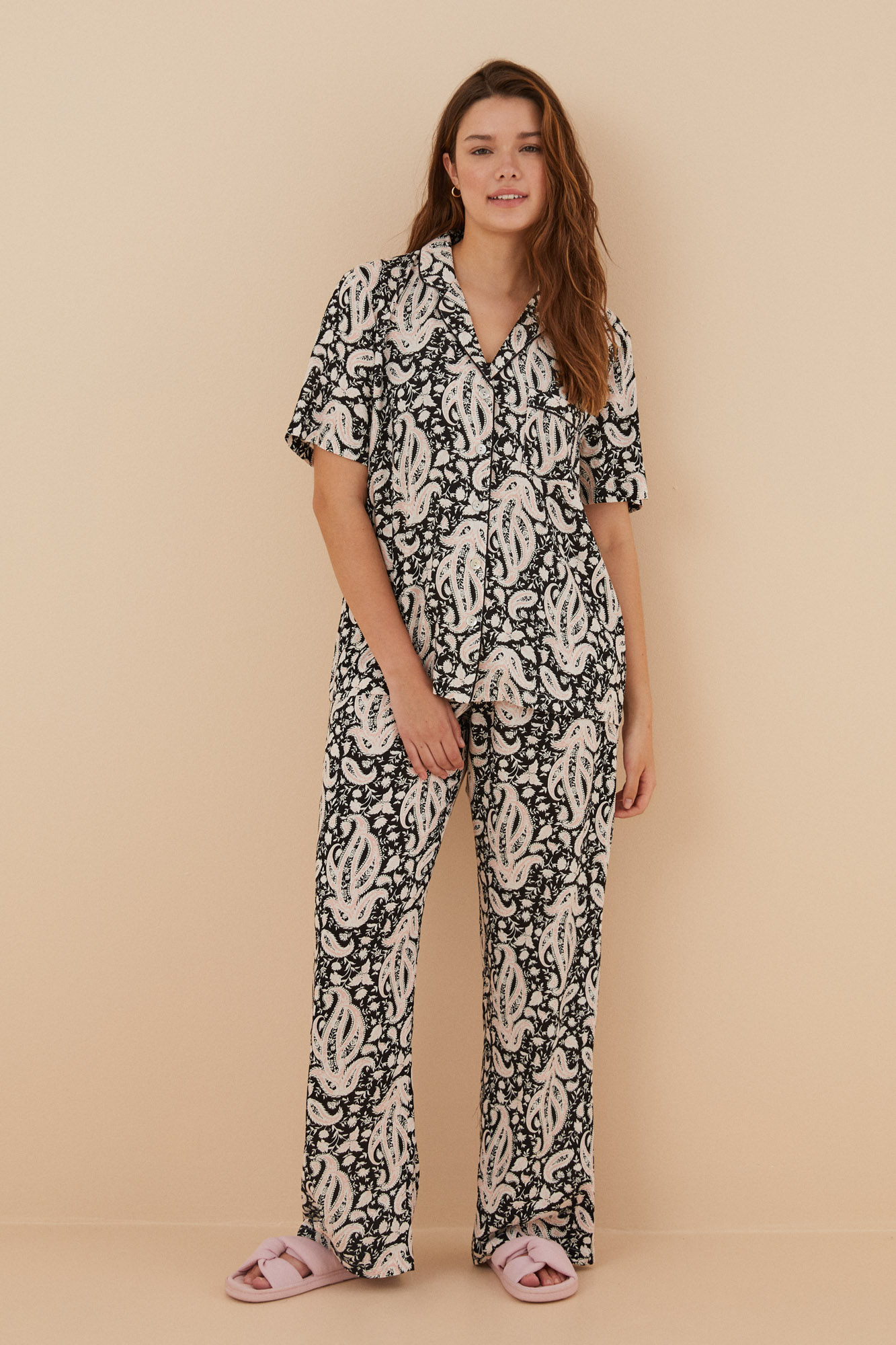 Pijama camisero boho negro | Ropa de dormir de mujer y homewear | WomenSecret