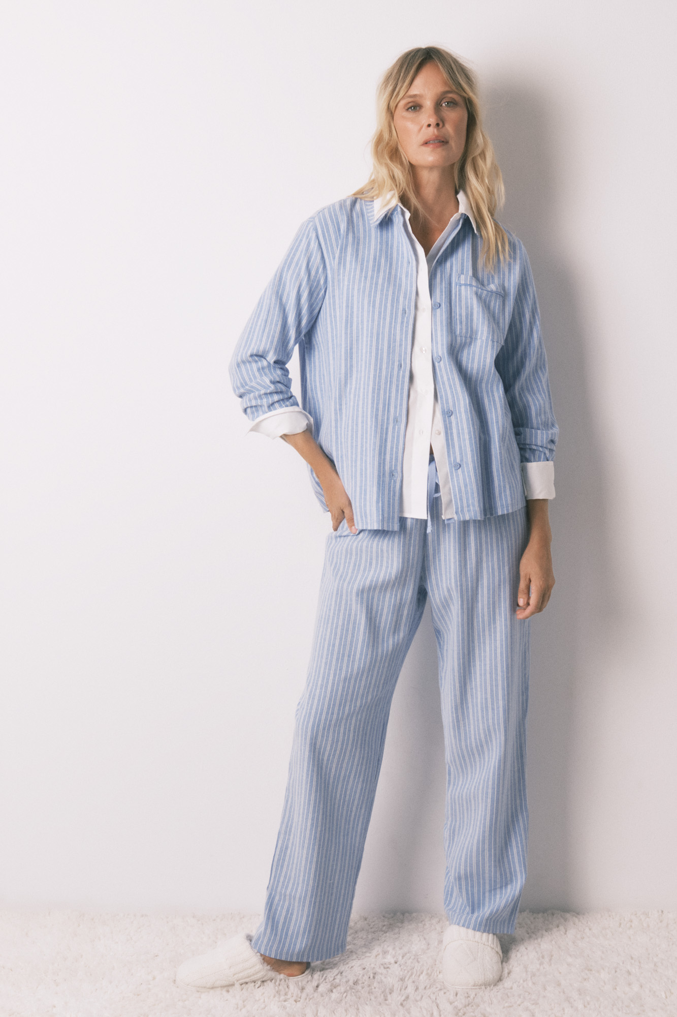 Pijama camisa às riscas, 100% algodão | Pijamas de mulher | WomenSecret