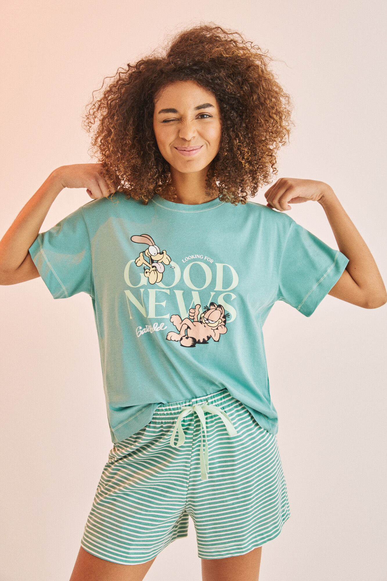 Pijama corto rayas Garfield verde | Pijamas y Homewear | WomenSecret