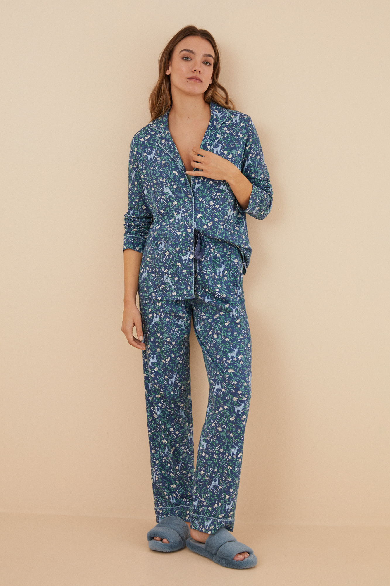 Pijama camisero 100% algodón azul flores | Ropa de dormir de mujer y homewear | WomenSecret