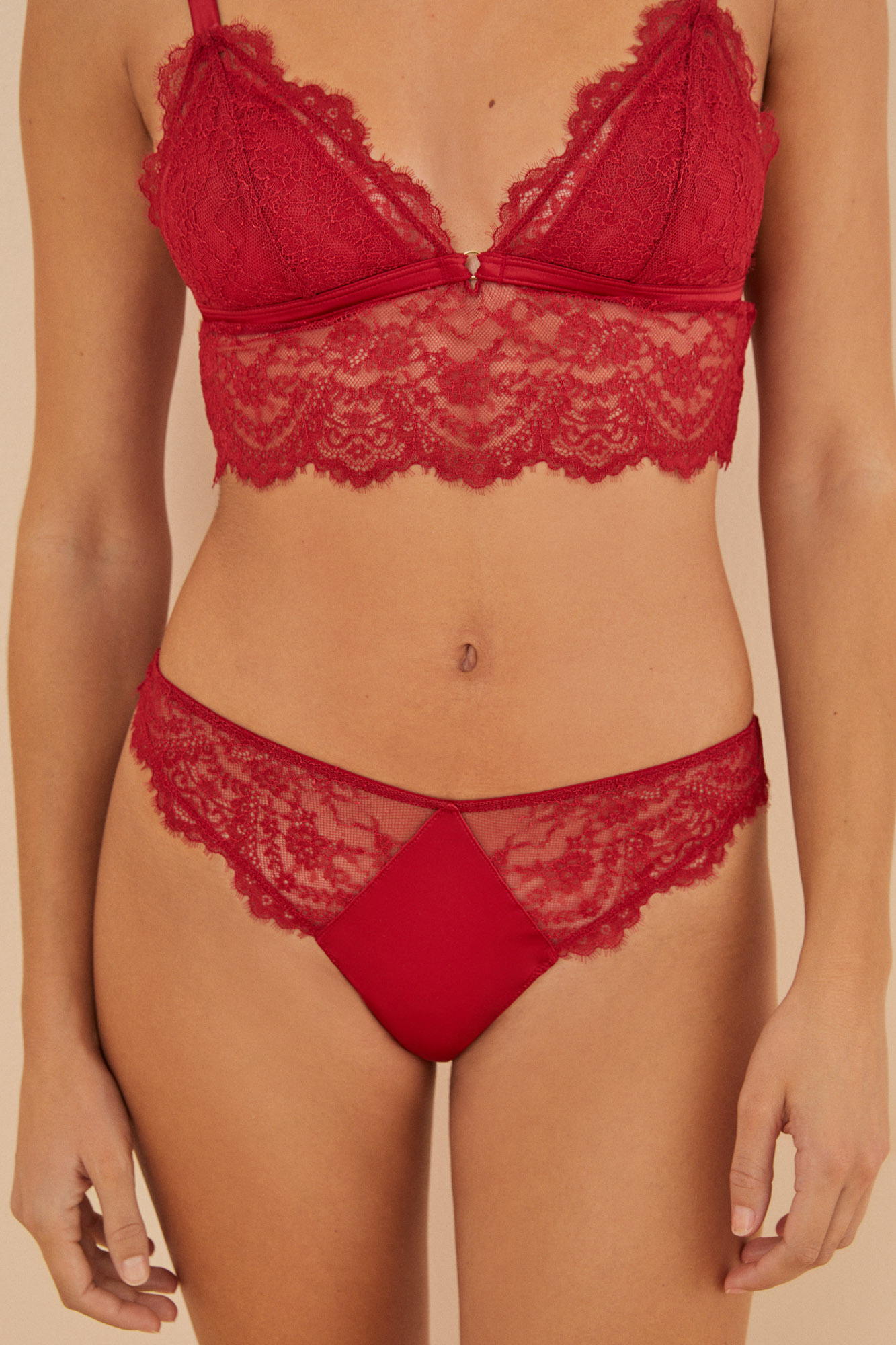 Red satin lace tanga, Women's panties