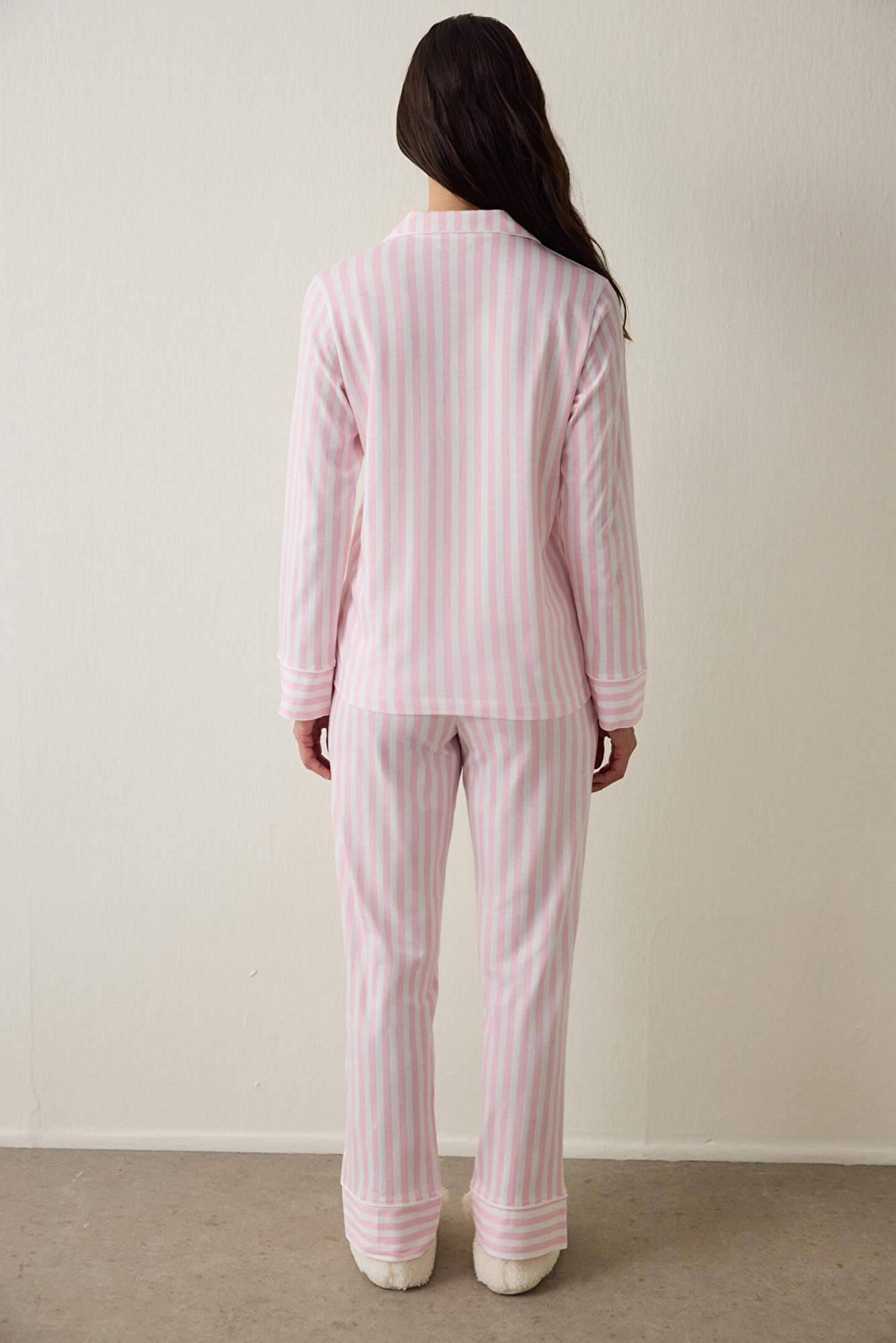 Women'secret Damen Schlafanzug – Langarm-Pyjama Aus Ecovero-Viskose, Rosa Gestreift, Größe M