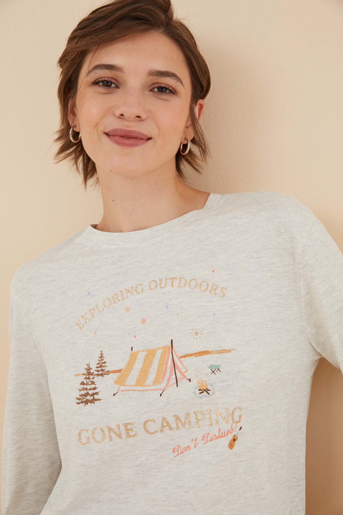 Camiseta 100% algodón beige camping | Ropa de dormir de mujer y homewear | WomenSecret