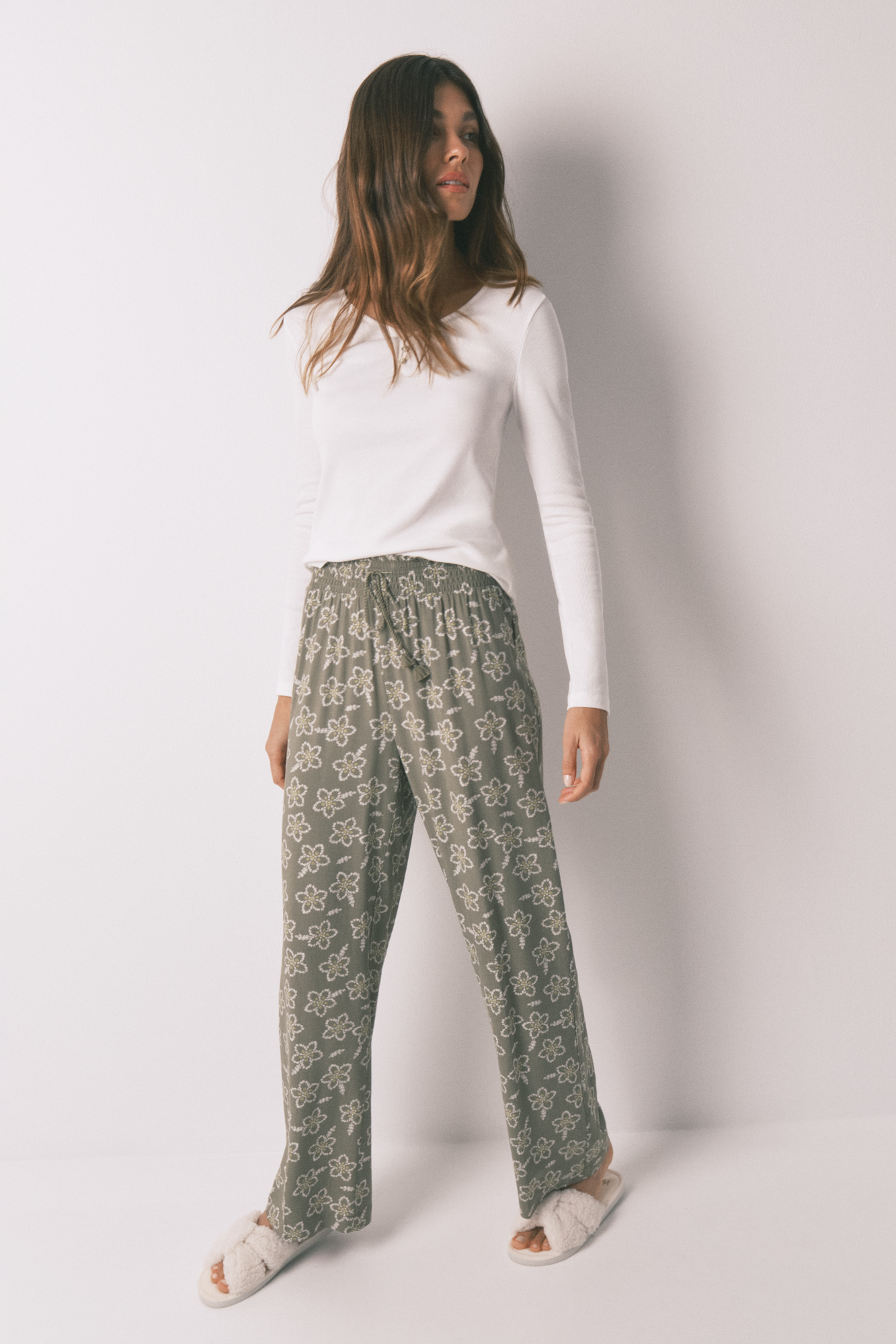 Pantalón Ancho Jacquard Viscosa