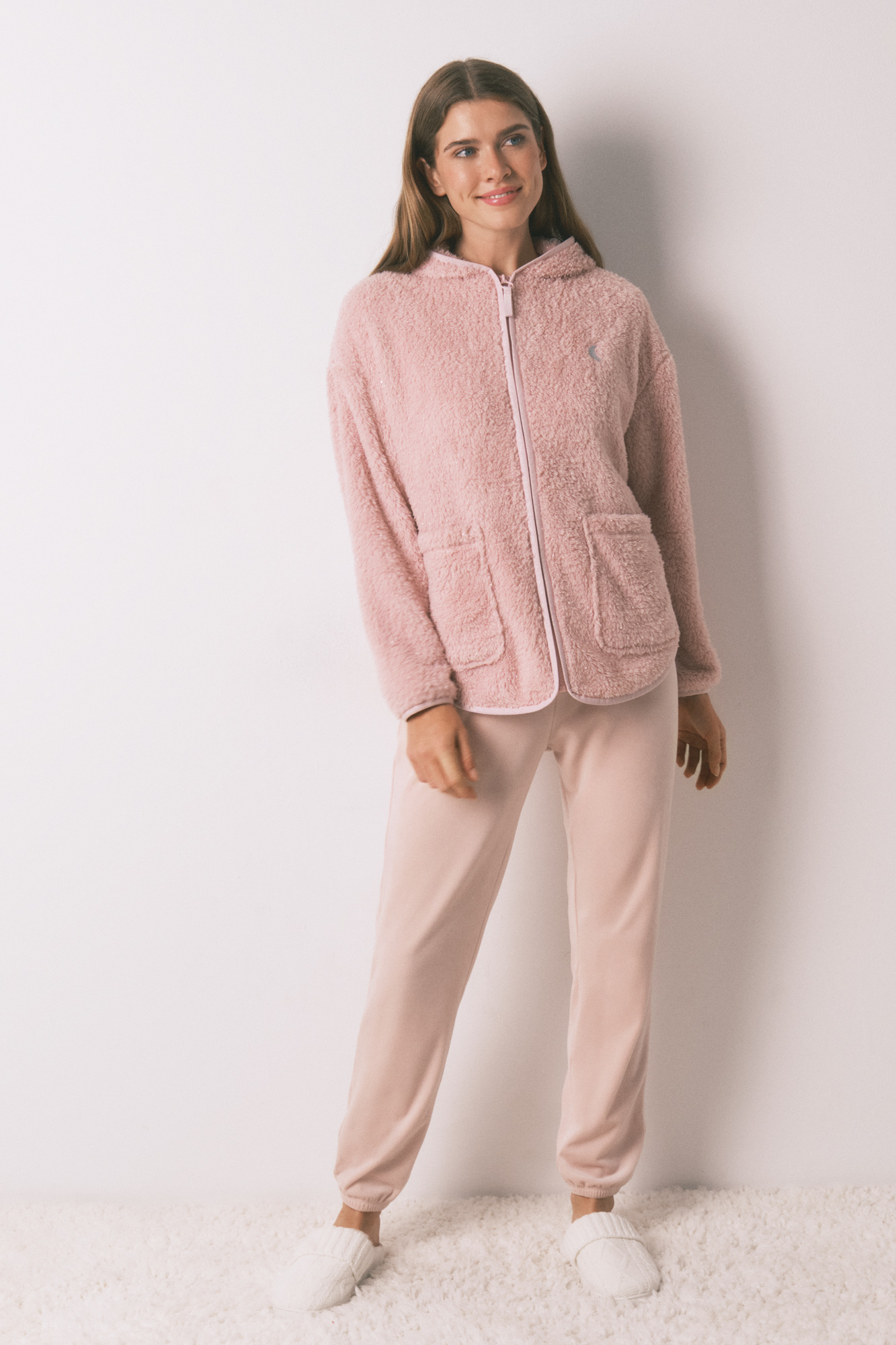 Bata corta tejido pelo rosa lurex