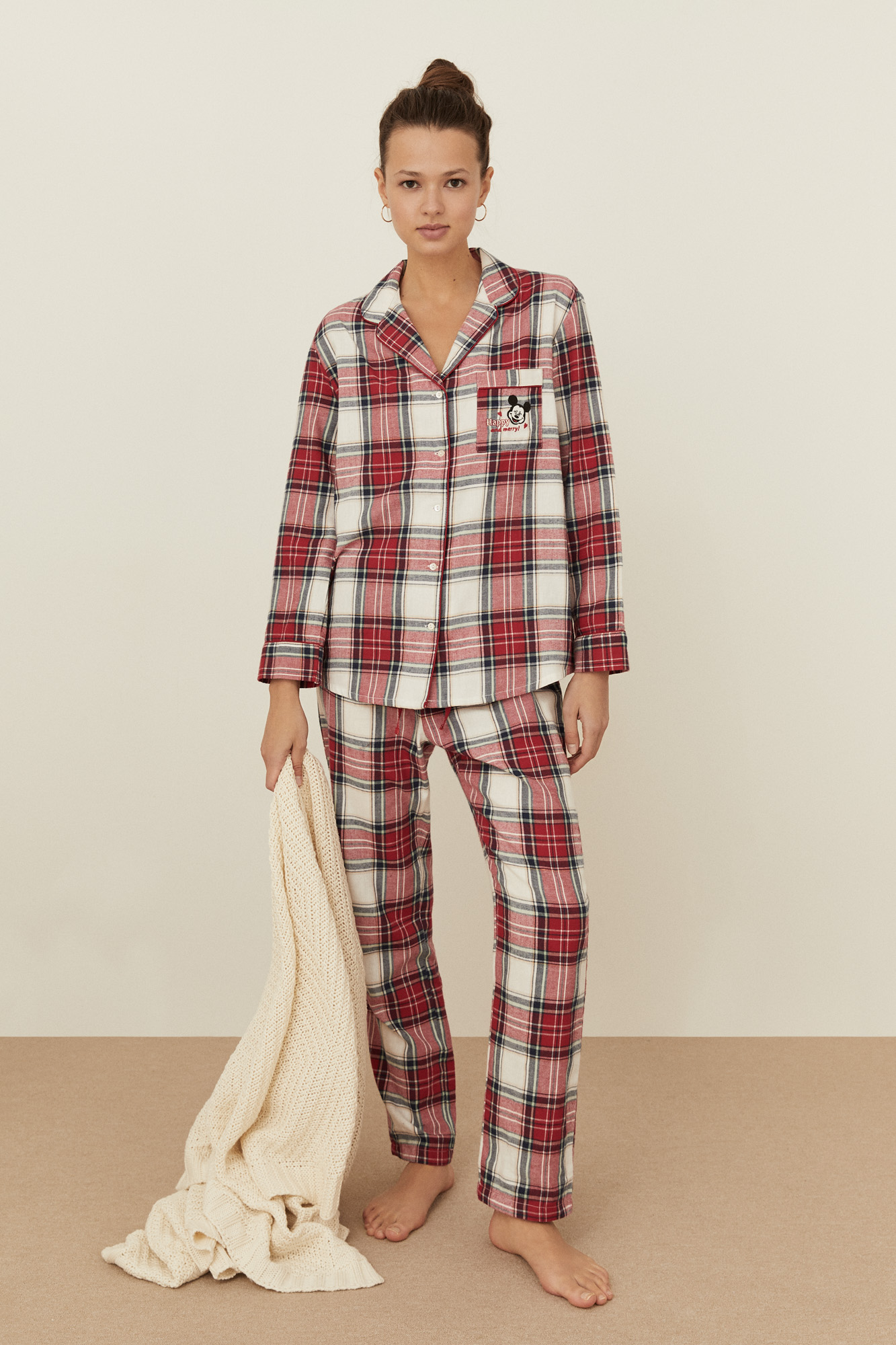 Pijama camisero cuadros rojos algodón Mickey | Pijamas largos | Women'secret
