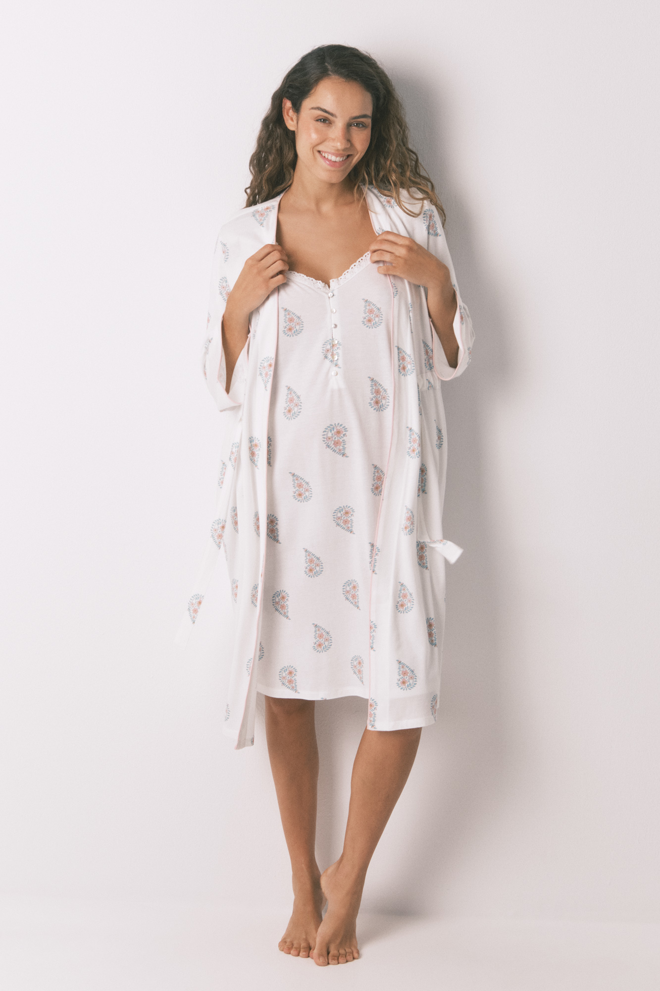 Chemise De Nuit Femme En Coton Ample à Manches Longues | Style Kimono Avec Poches | Taille M à XL - 8