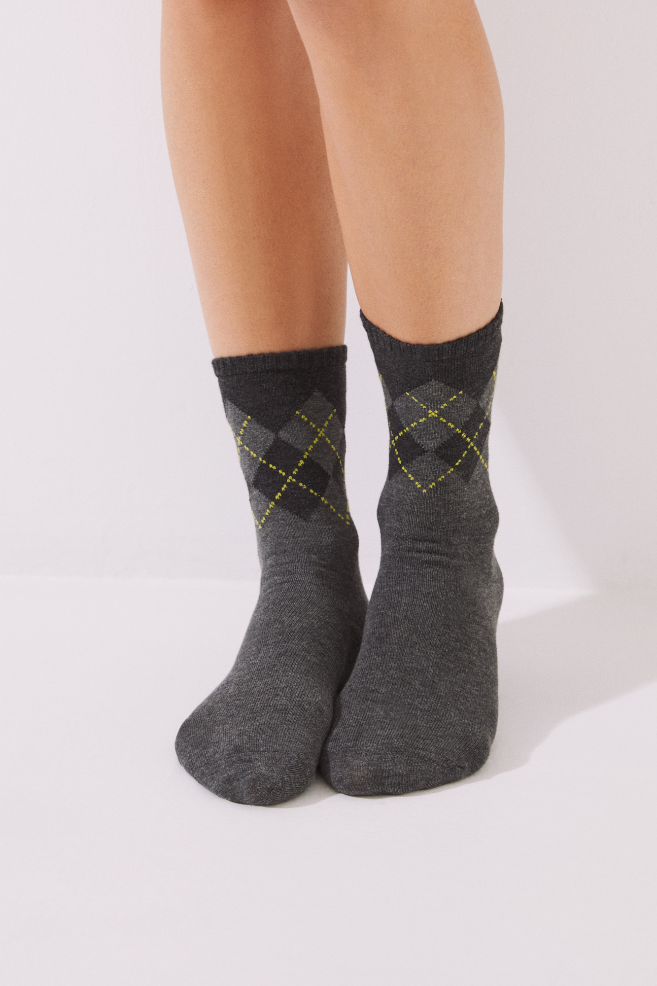 Calcetines algodón rombos gris | Panties, medias, calcetines y leggings | WomenSecret