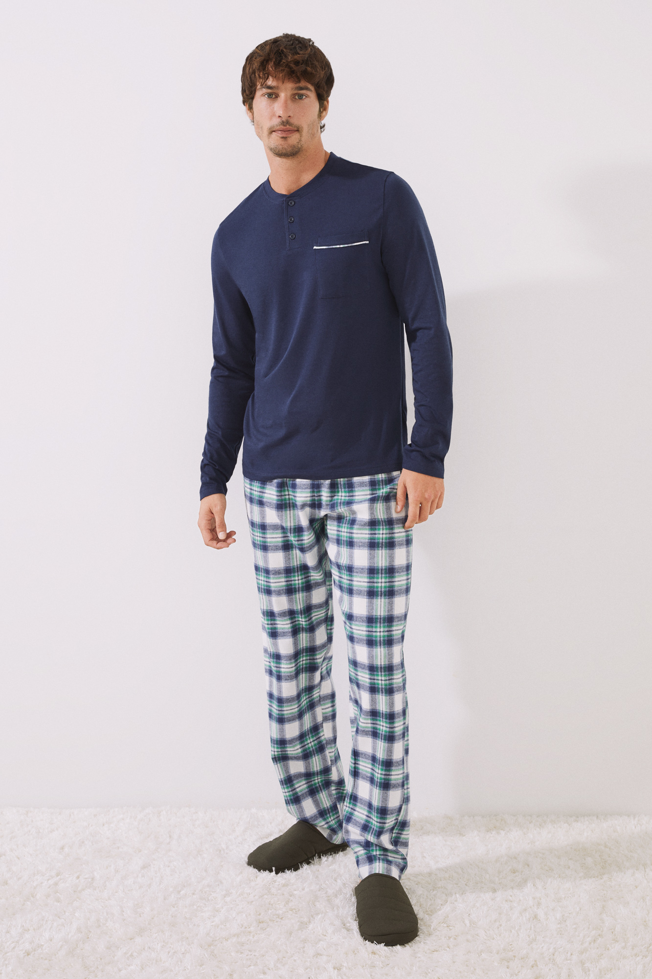 Pijama largo 100% algodón cuadros