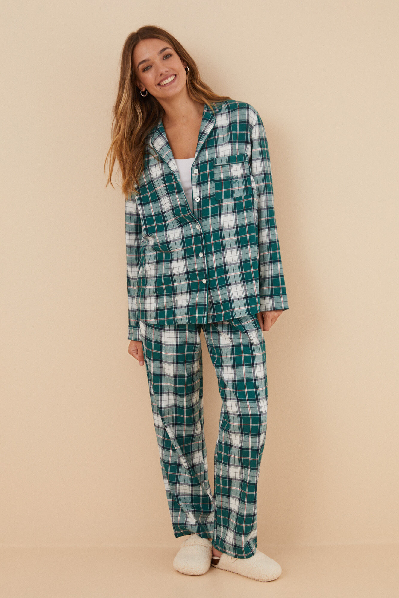 Pijama cuadros 100% algodón verde | Ropa de dormir de mujer y homewear | WomenSecret