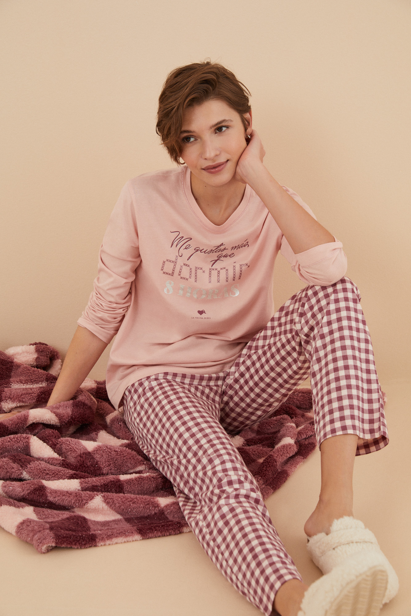 Pijama largo 100% algodón estampado flores, Ropa de dormir de mujer y  homewear