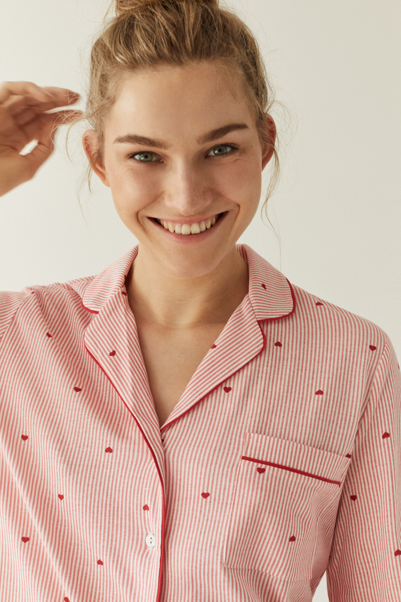 Pijama camisero rojo corazones 100% algodón orgánico | Dormir y Homewear | Women'secret