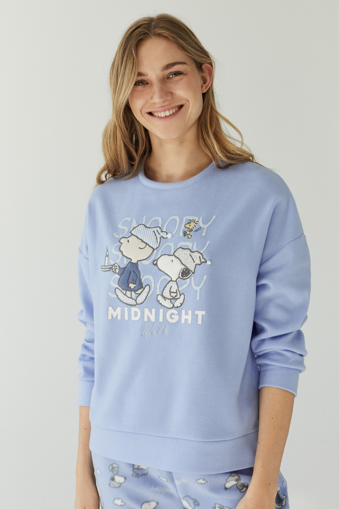 Pijama largo polar Snoopy azul | Pijamas largos | Women'secret