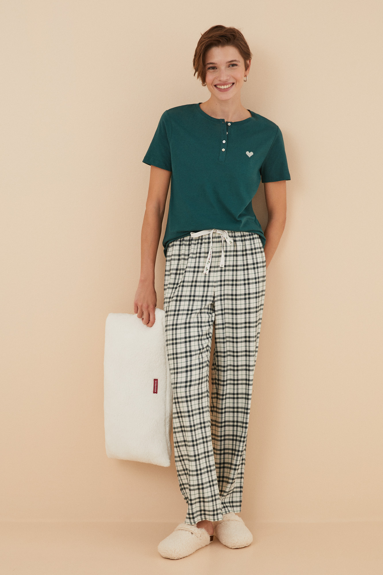 Pantalón pijama cuadros algodón beige | Ropa de dormir de mujer y homewear | WomenSecret
