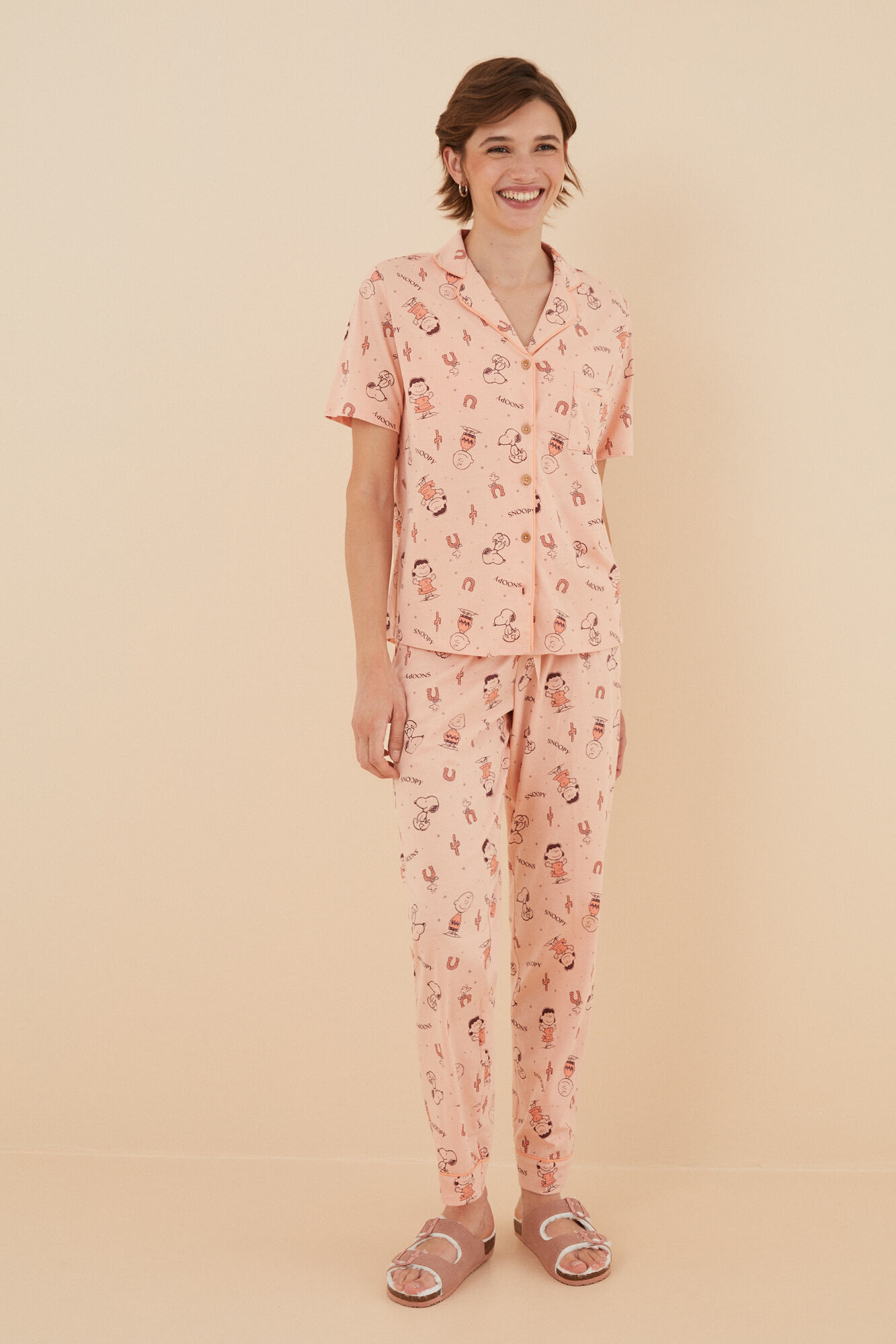 Pijama camisero 100% algodón Snoopy rosa | Ropa de dormir de mujer y homewear | WomenSecret