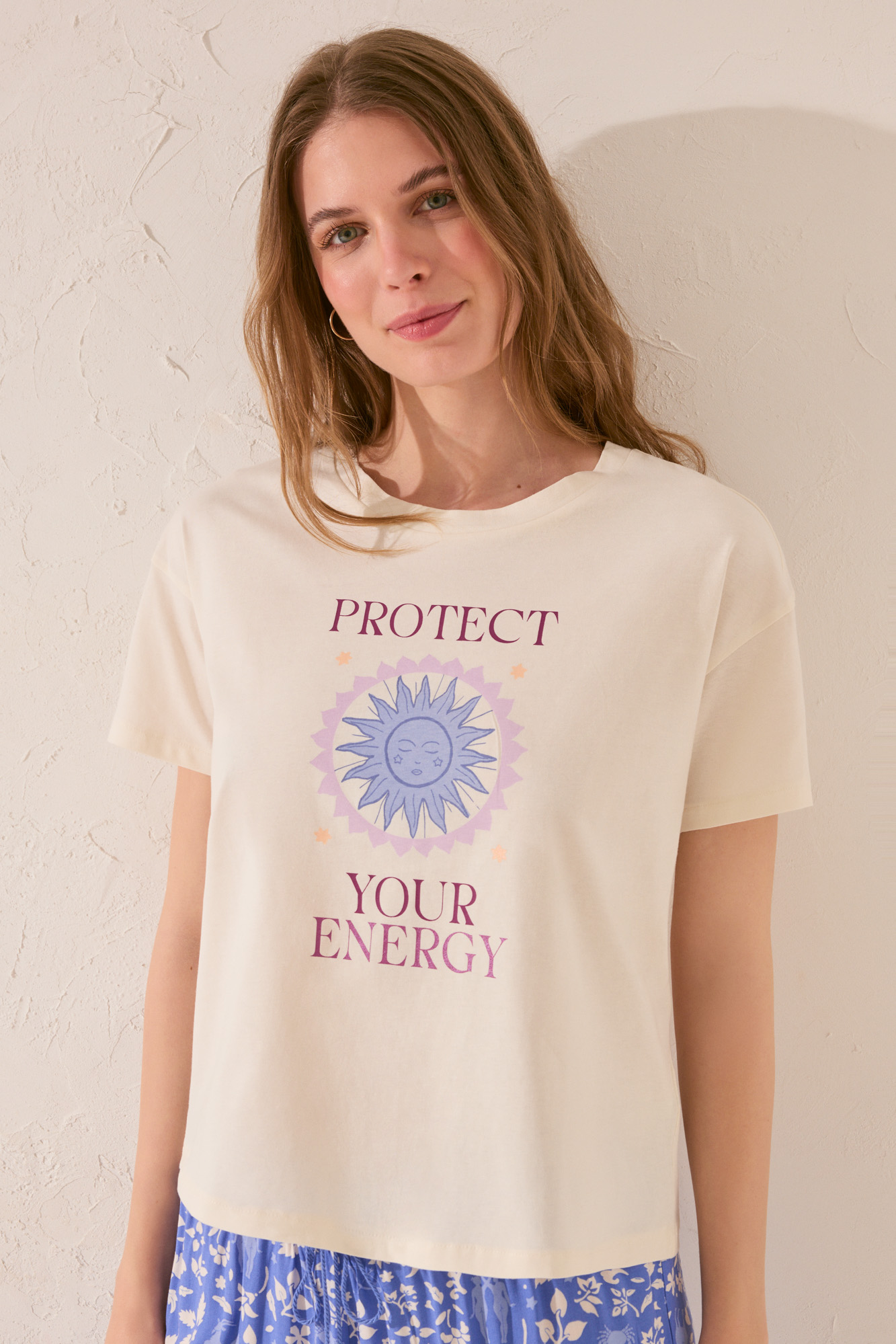 Camiseta De Pijama De Algodón ESPRIT Para Mujer Estampado De Encaje