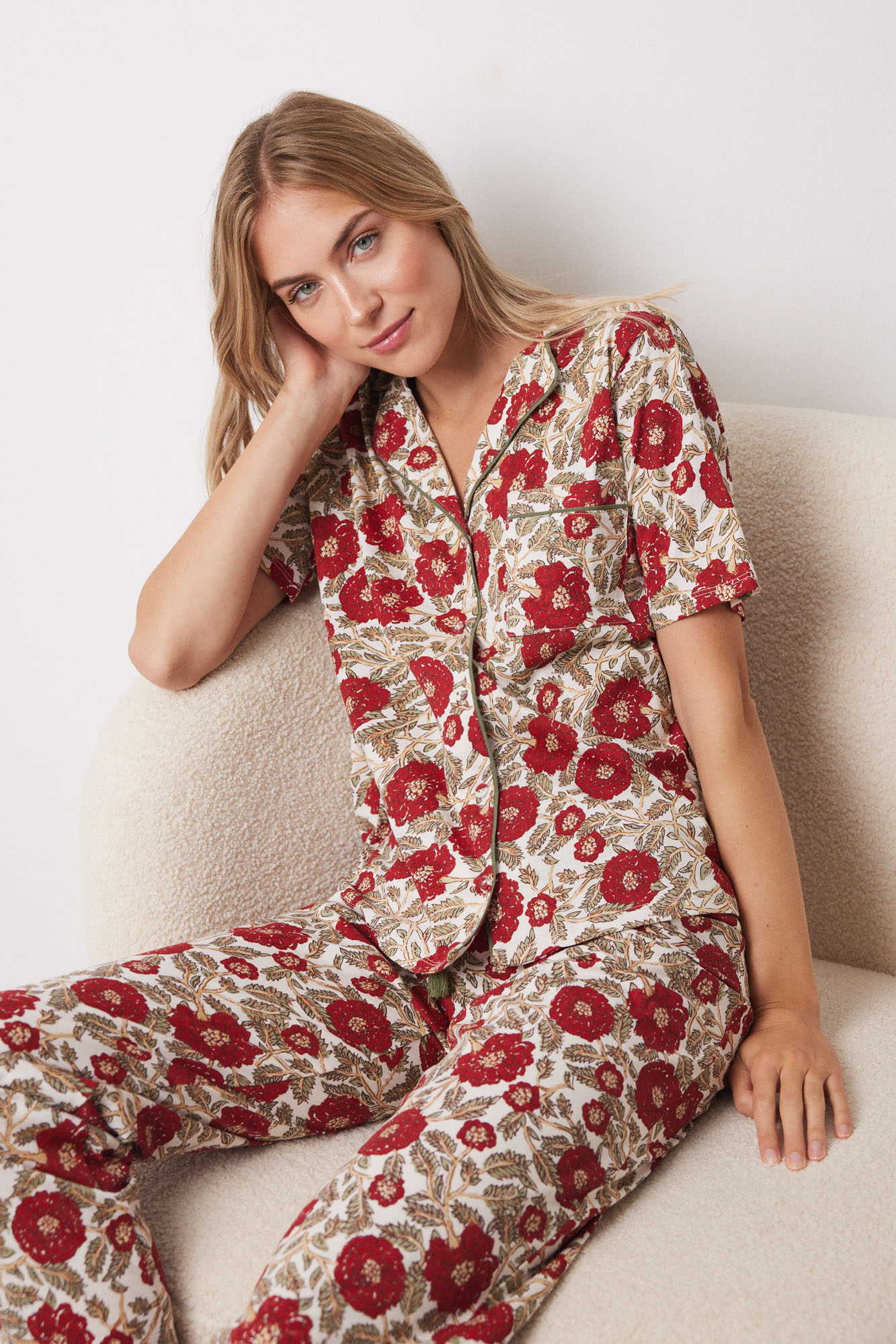 Pijama camisero 100% algodón flores