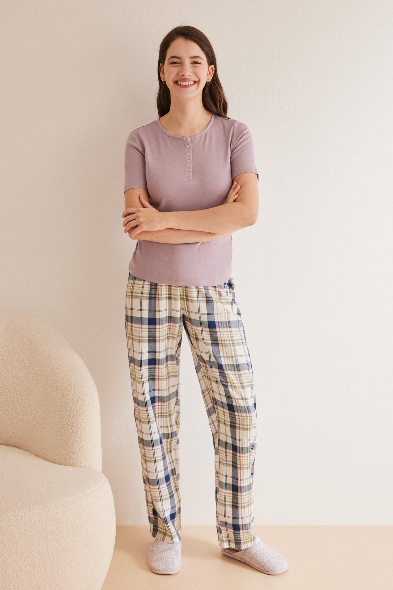 Long multicoloured checked pyjama bottoms Pyjamas and Loungewear