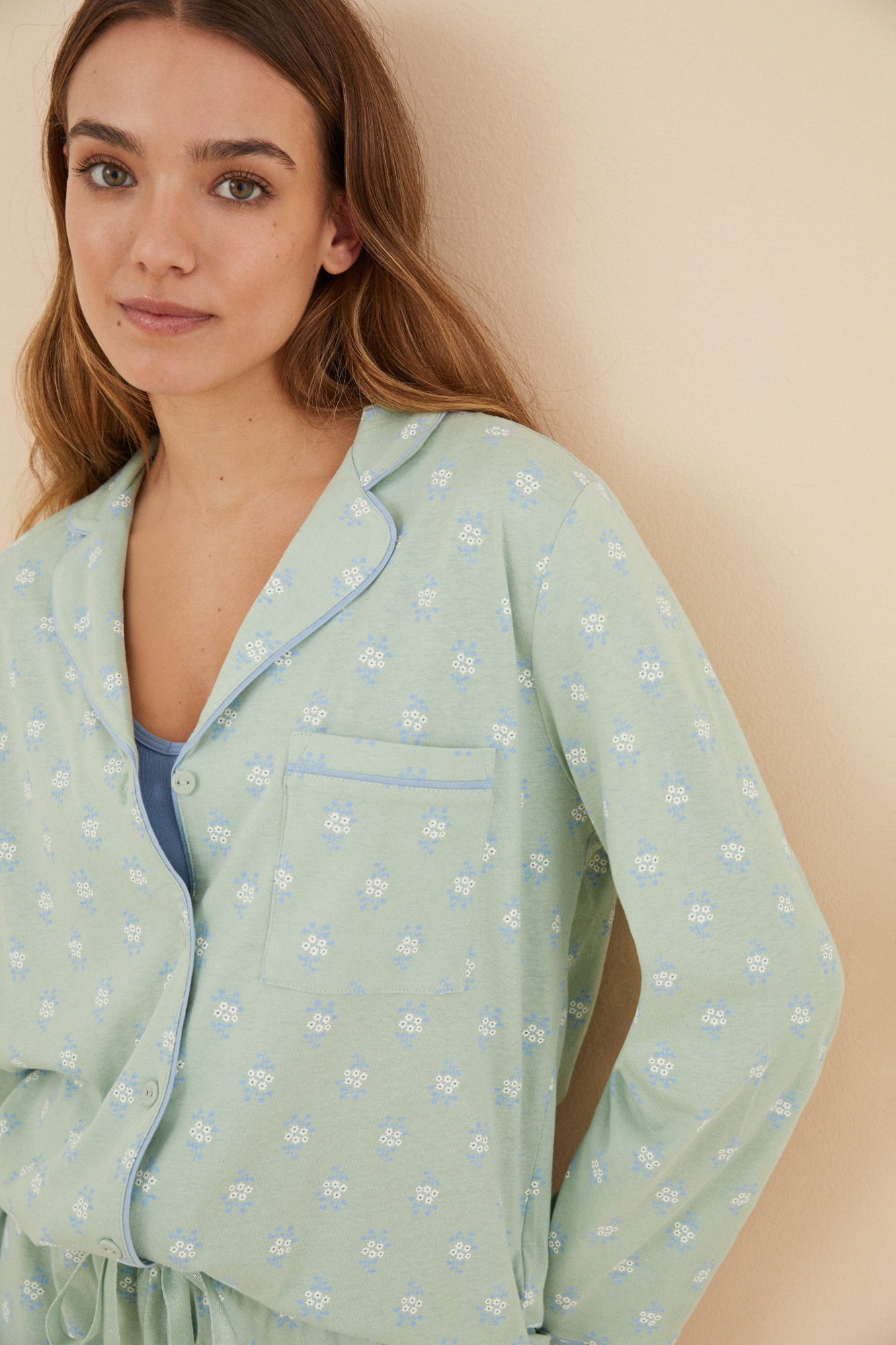 Pijama camisero 100% algodón verde flores | Ropa de dormir de mujer y homewear | WomenSecret