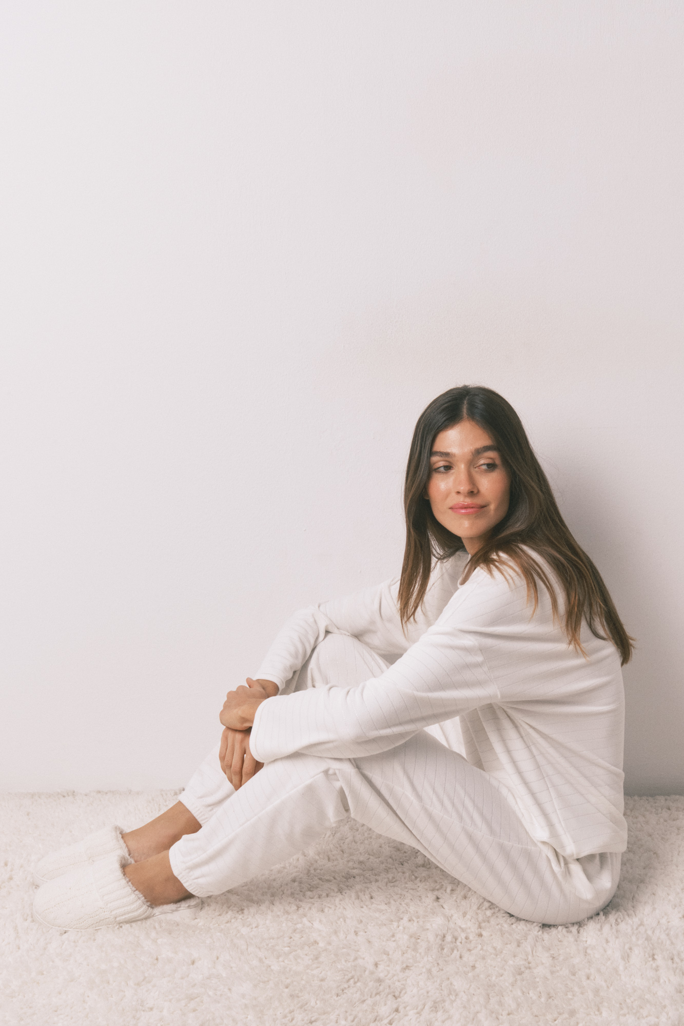 Pijama largo polar estampado rayas lurex