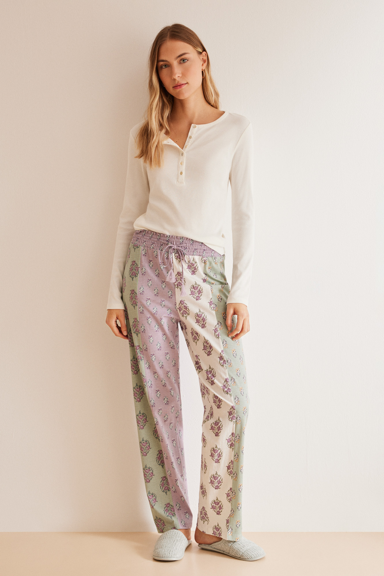 100% cotton patchwork long pyjama bottoms
