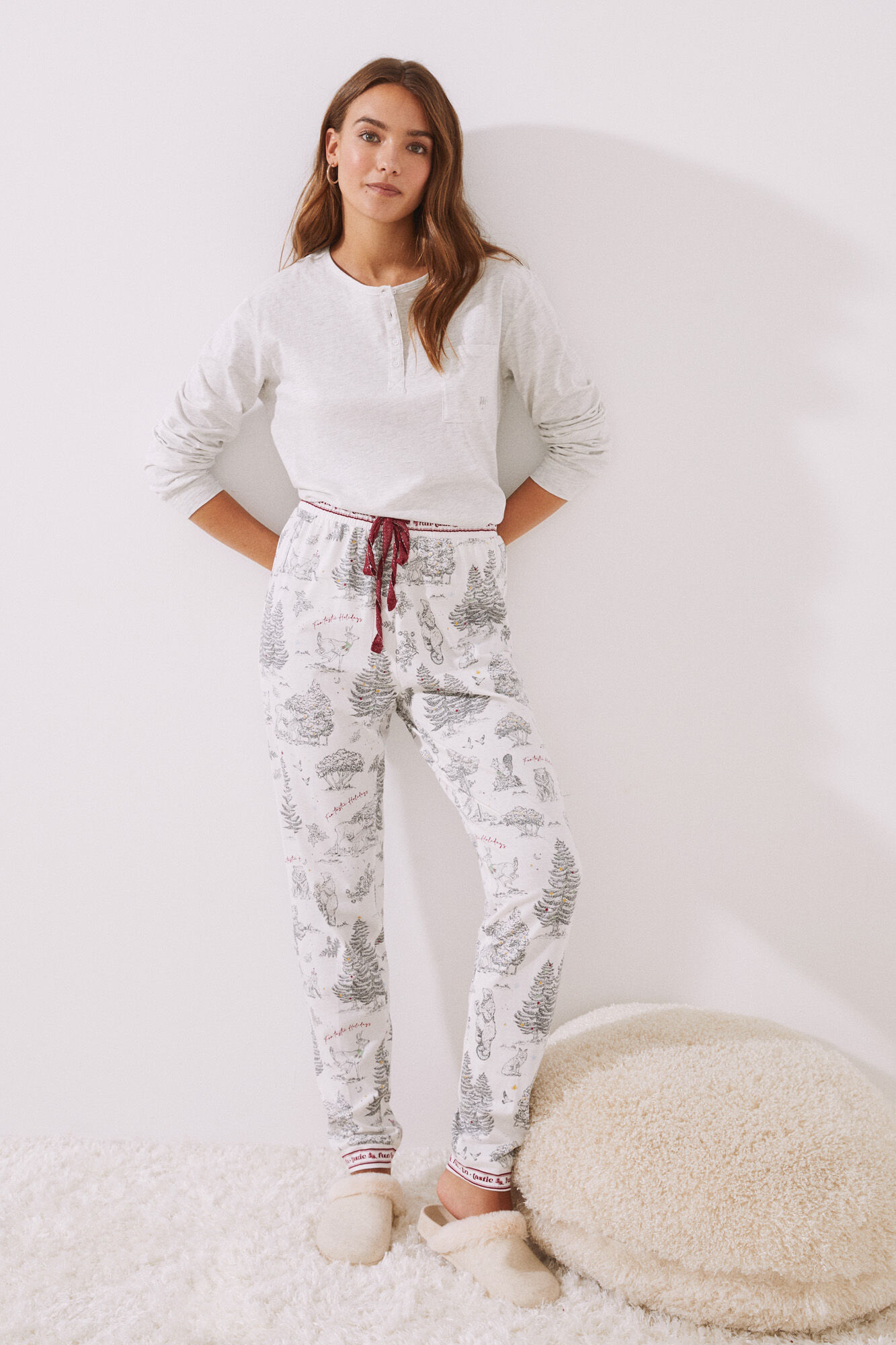 Pantalón largo 100% algodón estampado beige | Pijamas y Homewear | WomenSecret