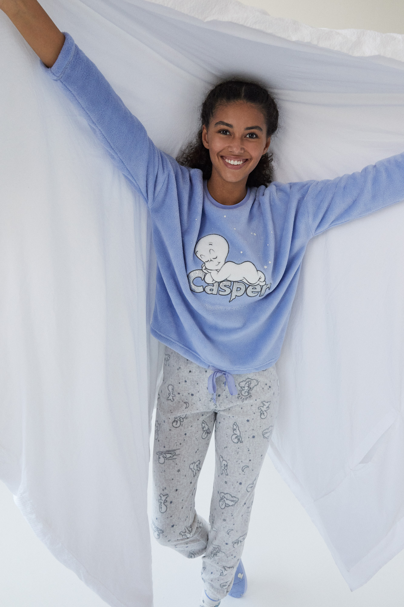 Pijama largo polar pelo Casper azul | Pijamas largos | Women'secret
