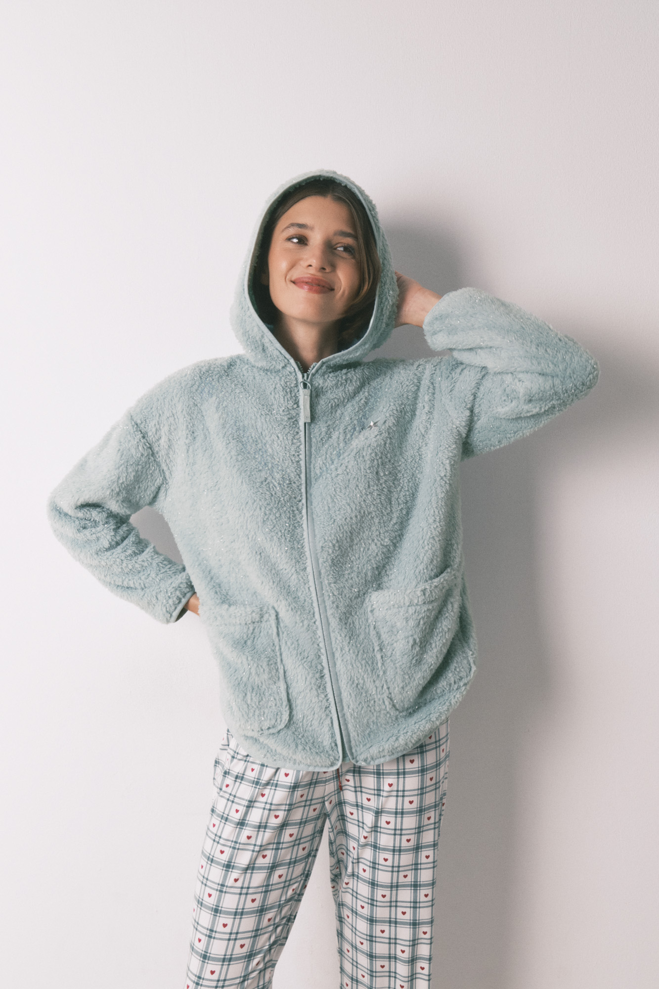 Bata corta tejido pelo verde lurex