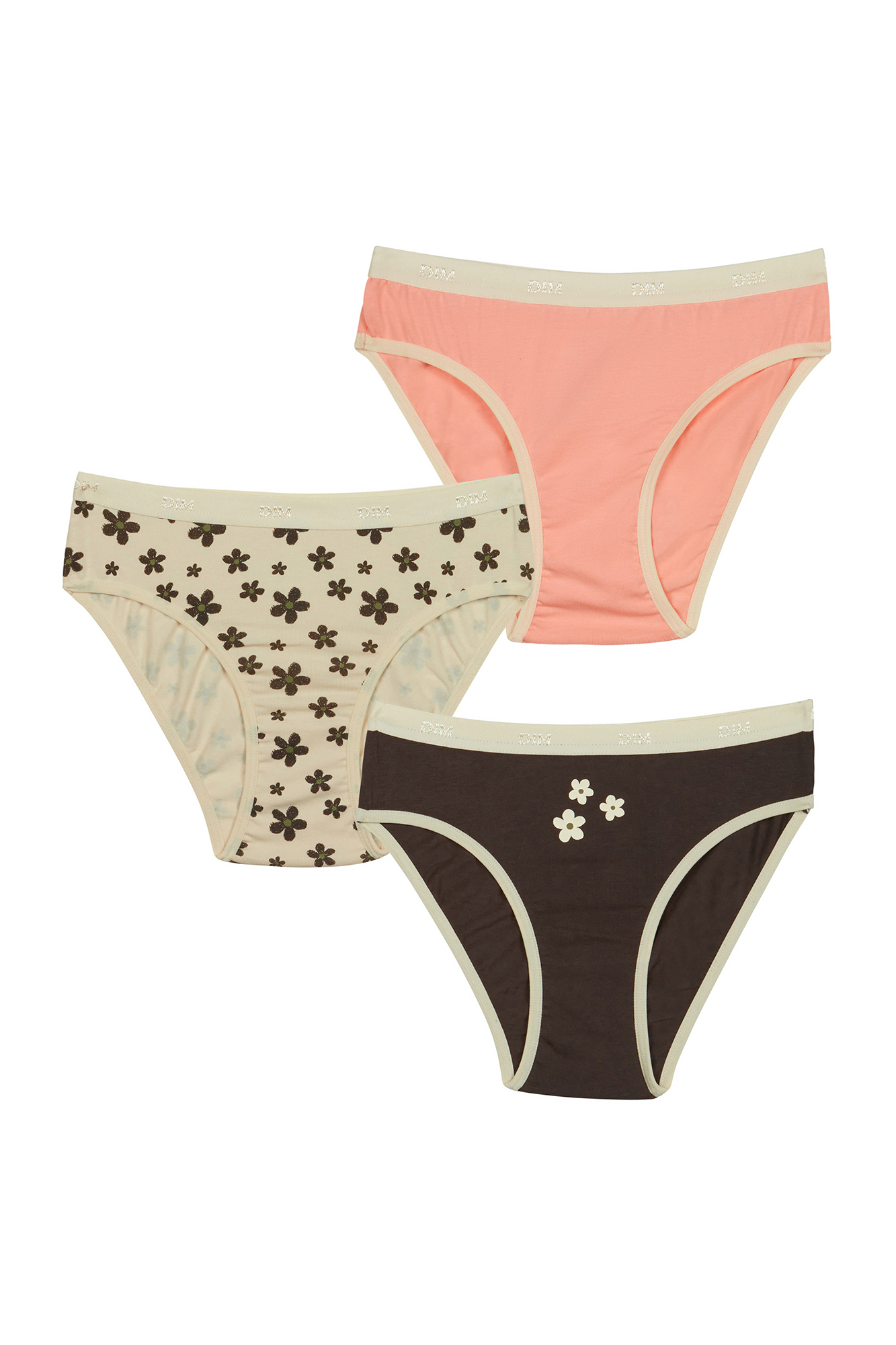 Pack of 3 pairs of girls' printed briefs with elasticated waist