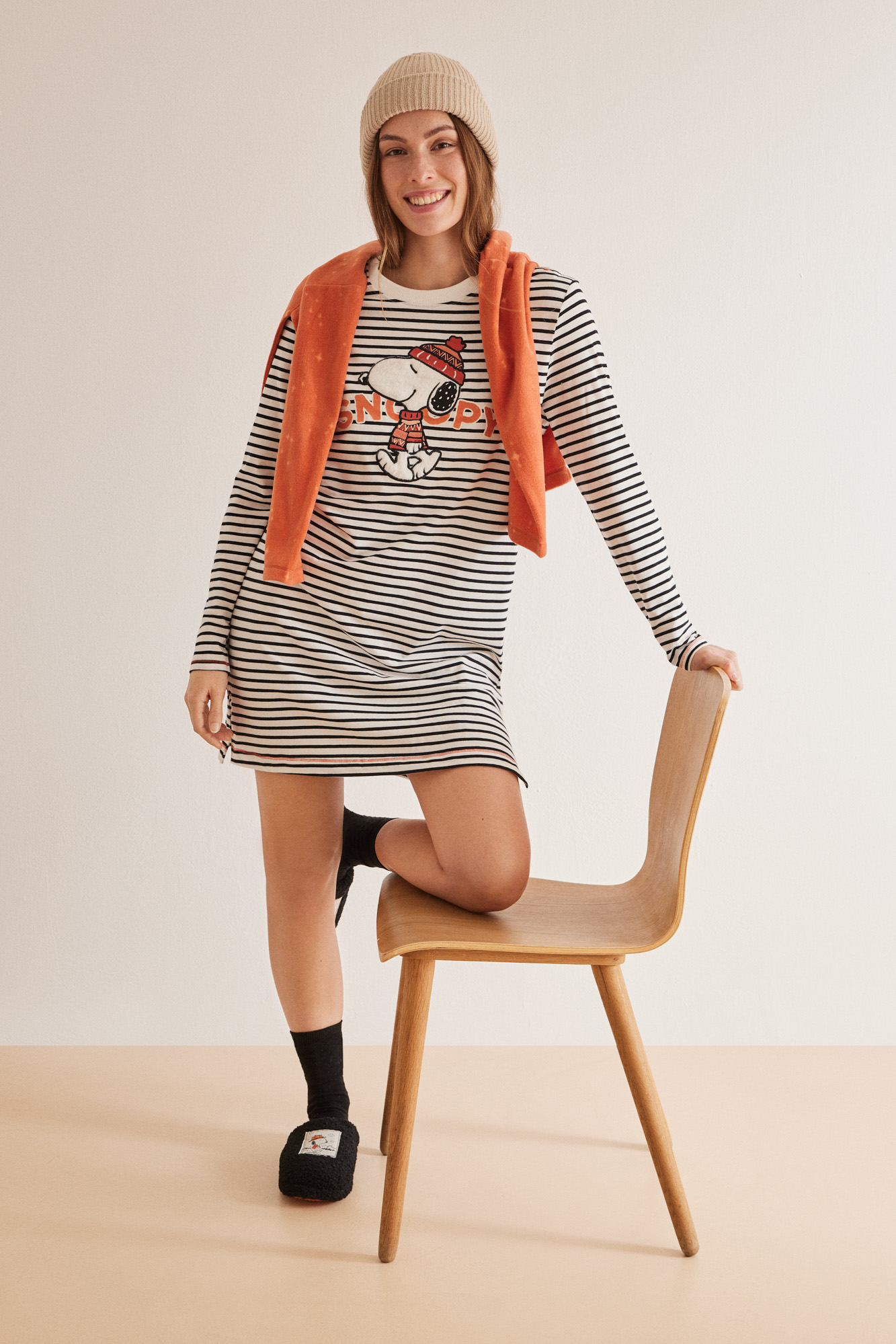 Homewear Nachthemd % Streifen WomenSecret 100 Snoopy und Pyjamas Baumwolle | |
