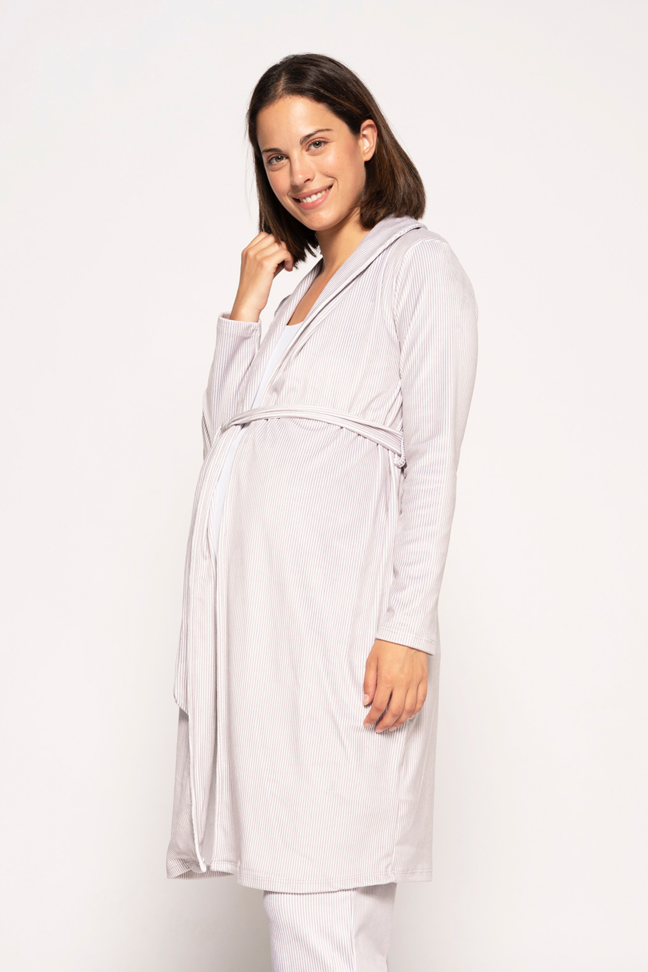 Robe de velour estampado de riscas maternity, Roupa de dormir de mulher e  homewear