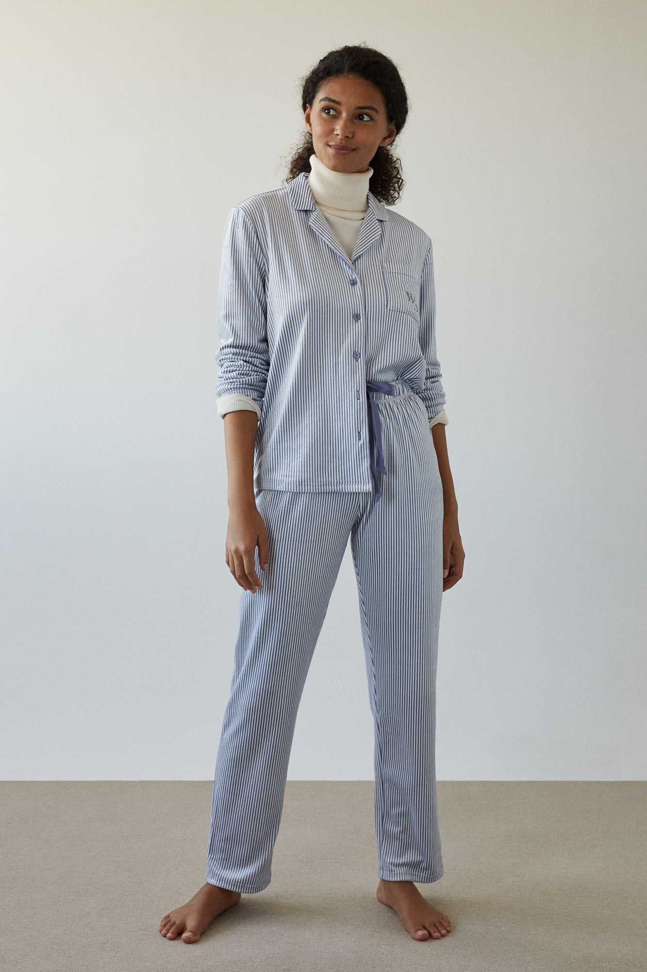Pijama camisero largo rayas azules | Pijamas largos | Women'secret